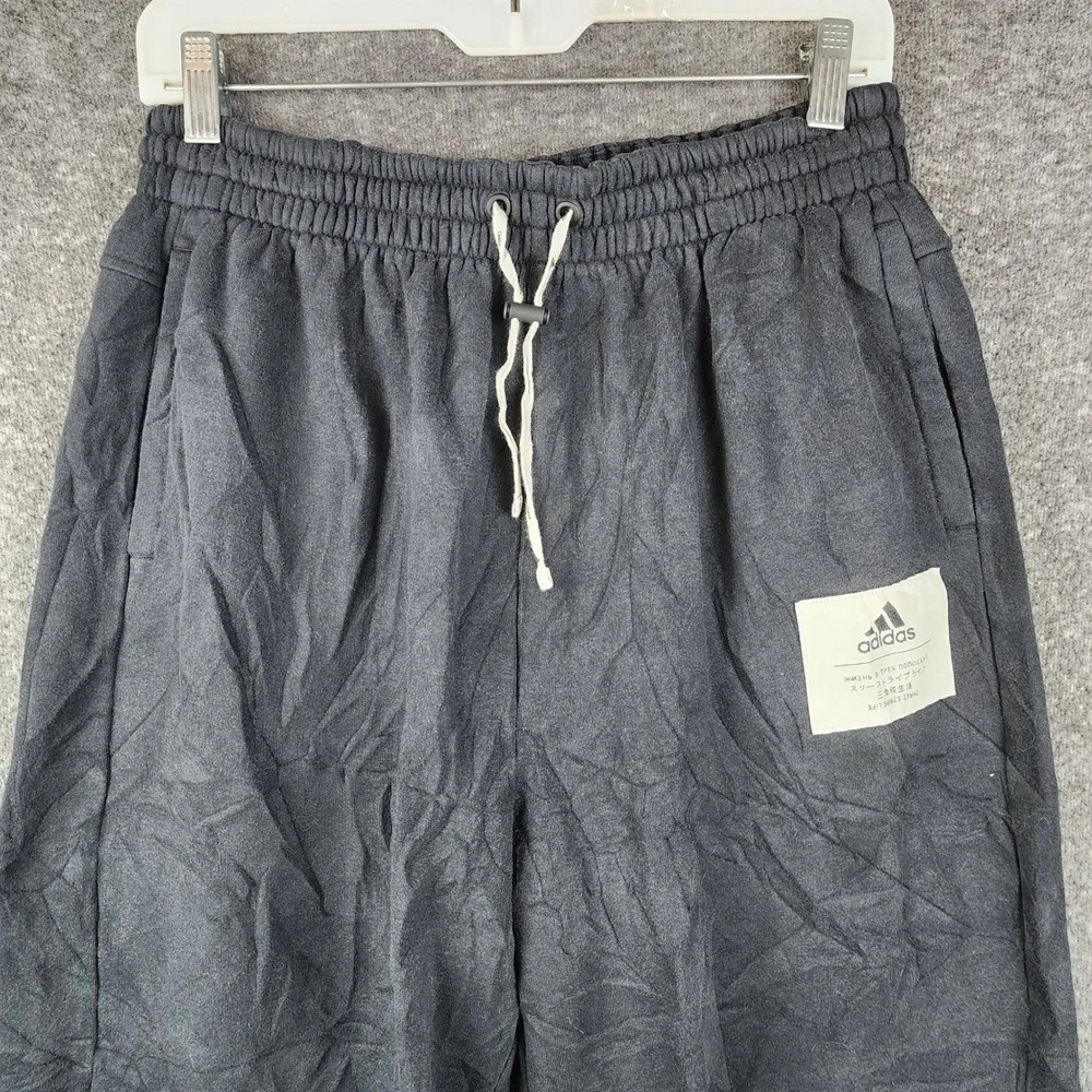 Adidas Joggers Mens L Black Elastic Waist Tapered Fleece Sweatpants - Picture 3 of 9